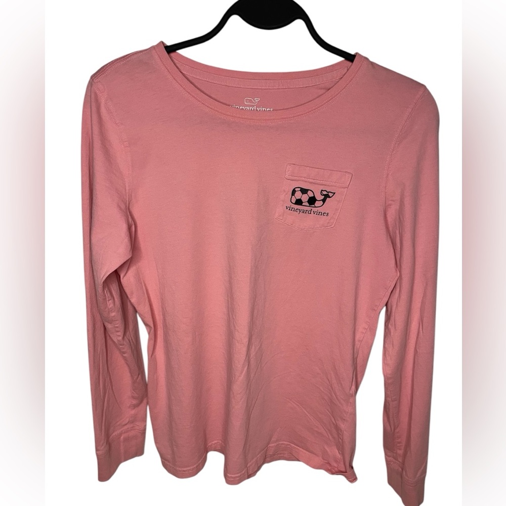 Vineyard Vines Women’s Long Sleeve Pink Soccer Whale Pocket T-Shirt- XS